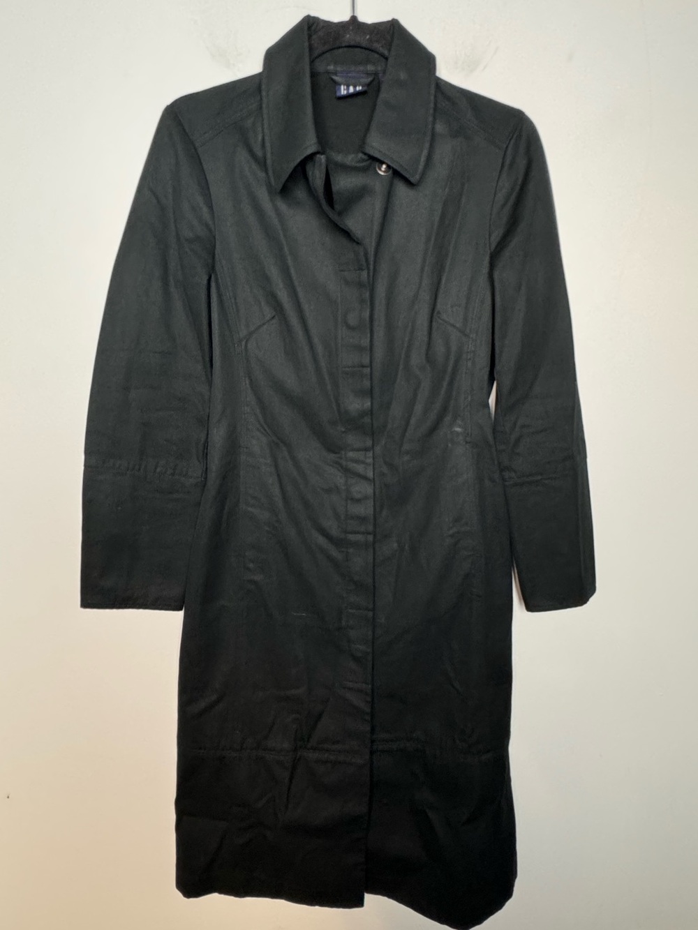 Vintage GAP Black Cotton Trench Coat Unlined Minimalist Long Women's XS